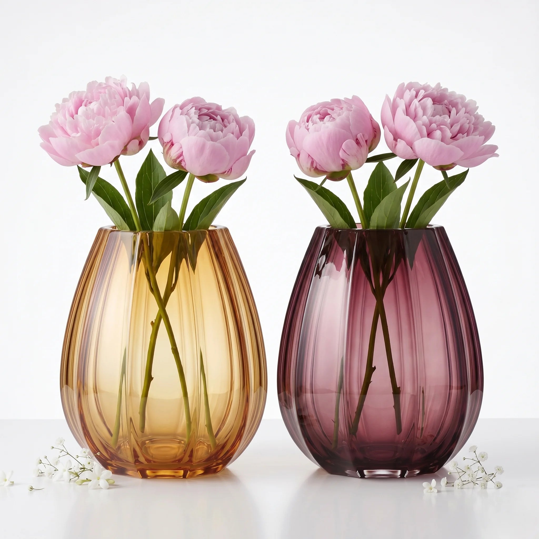Harvest Fluted Oval Glass Vase — Hand-Blown Glass from Firozabad, India — Side Angle View