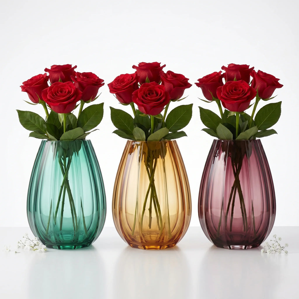 Harvest Fluted Oval Glass Vase — Hand-Blown Glass from Firozabad, India — Styled for Home Décor