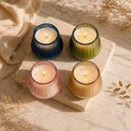 White Oud Barrel Ribbed Glass Soy Wax Candle | Premium Gift — Hand-Blown Glass from Firozabad, India — Colour Variant