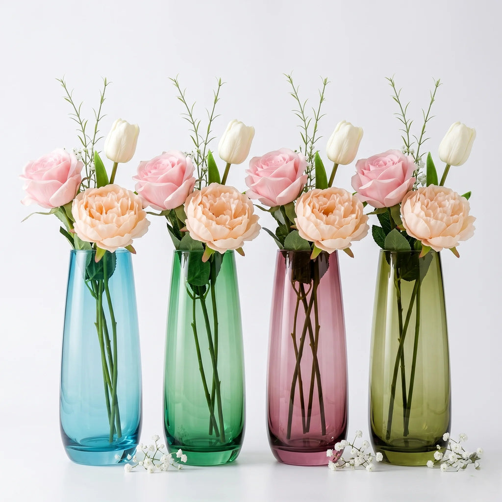 Vale Barrel Smooth Glass Vase — Hand-Blown Glass from Firozabad, India — Styled for Home Décor