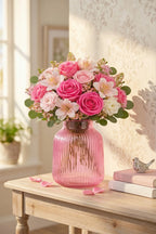 Petal Ombré Wide Glass Vase — Hand-Blown Glass from Firozabad, India — In a Living Space