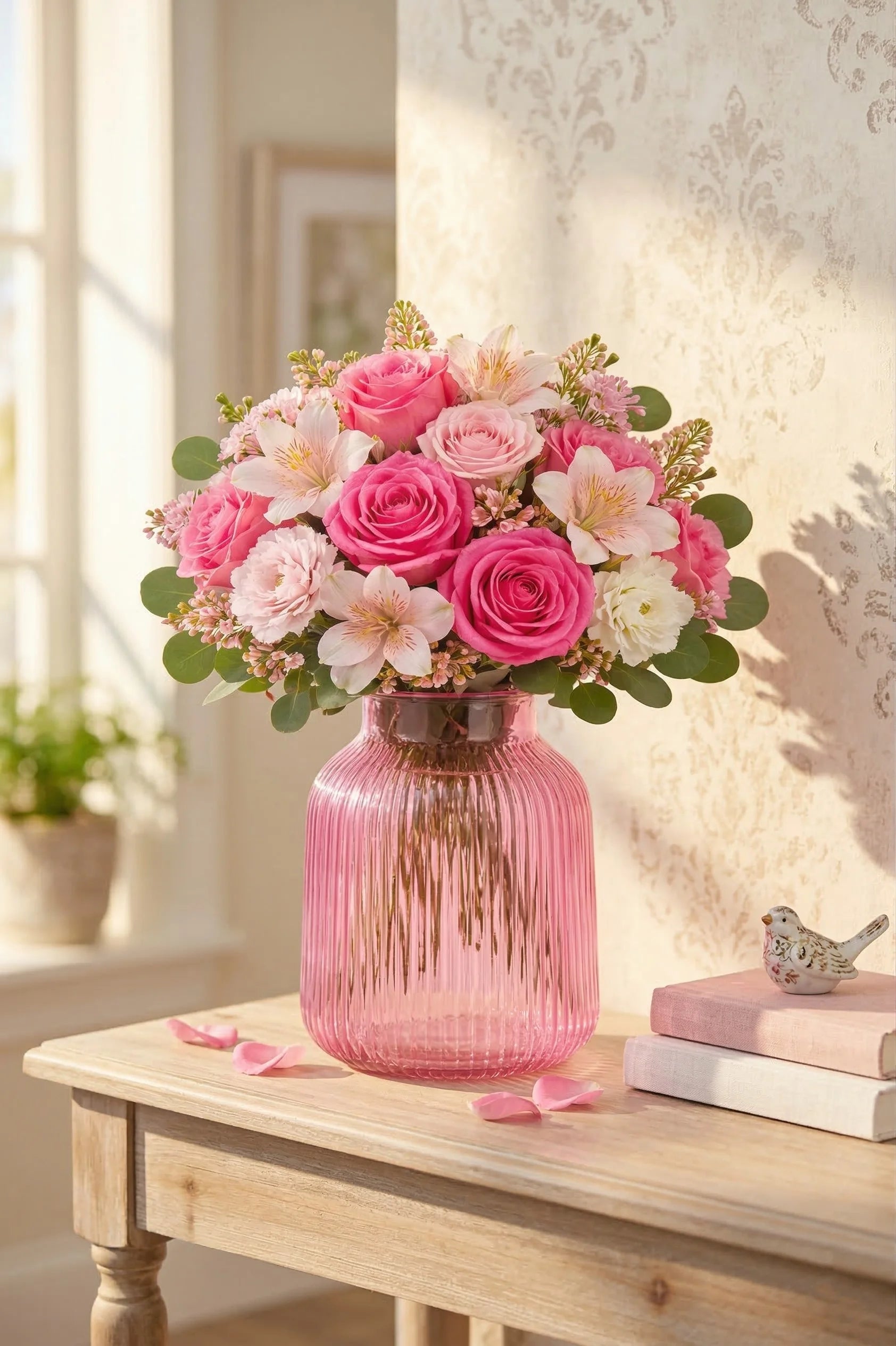 Petal Ombré Wide Glass Vase — Hand-Blown Glass from Firozabad, India — In a Living Space