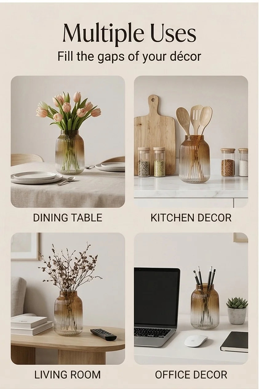 Dusk Ombré Ribbed Glass Vase — Hand-Blown Glass from Firozabad, India — Gifting Presentation