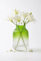 Dusk Ombré Ribbed Glass Vase — Hand-Blown Glass from Firozabad, India — Festive Styling