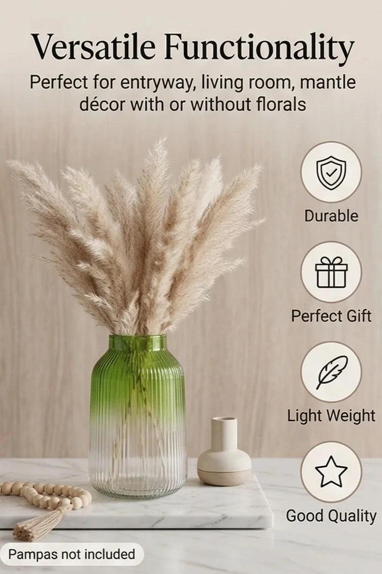 Dusk Ombré Ribbed Glass Vase — Hand-Blown Glass from Firozabad, India — In a Living Space