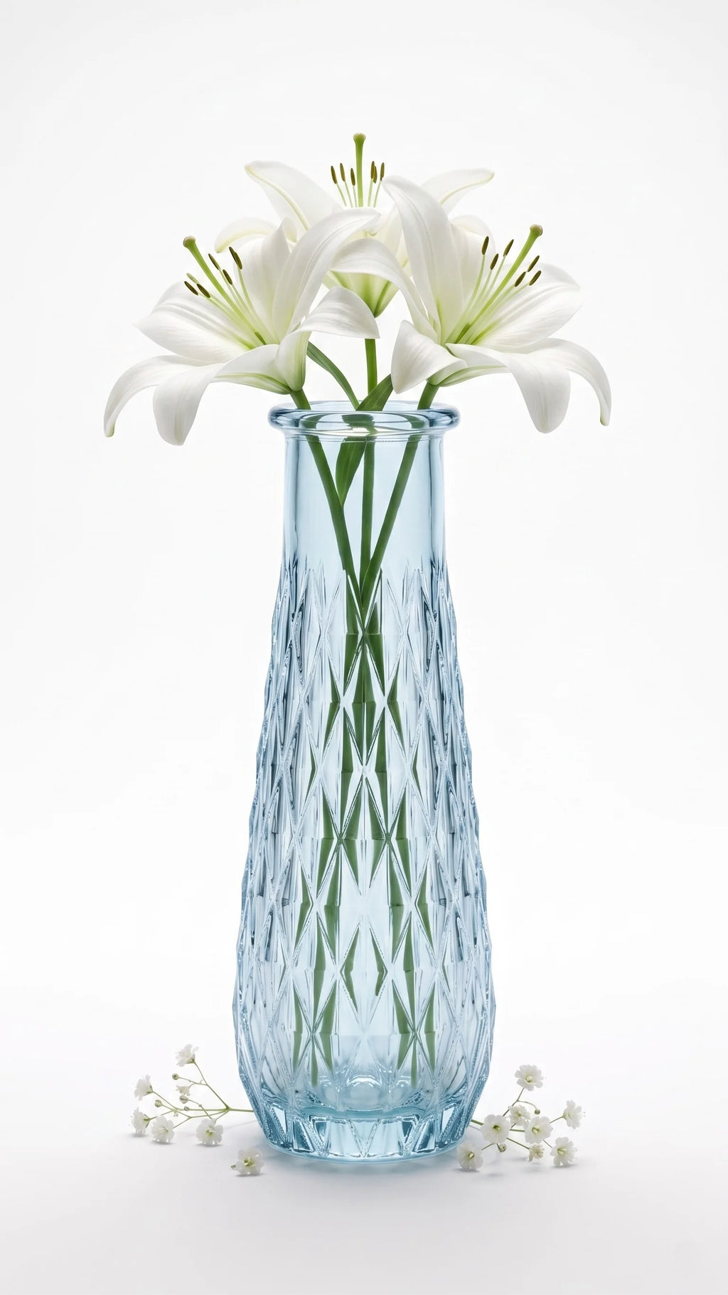Glacier Lattice Slim Glass Vase — Hand-Blown Glass from Firozabad, India — Detail Close-Up