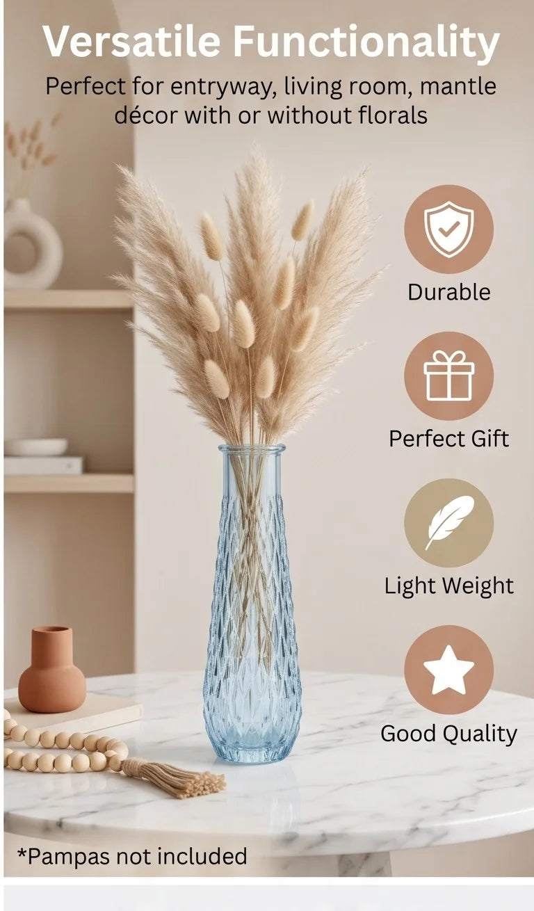 Glacier Lattice Slim Glass Vase — Hand-Blown Glass from Firozabad, India — Texture & Craftsmanship