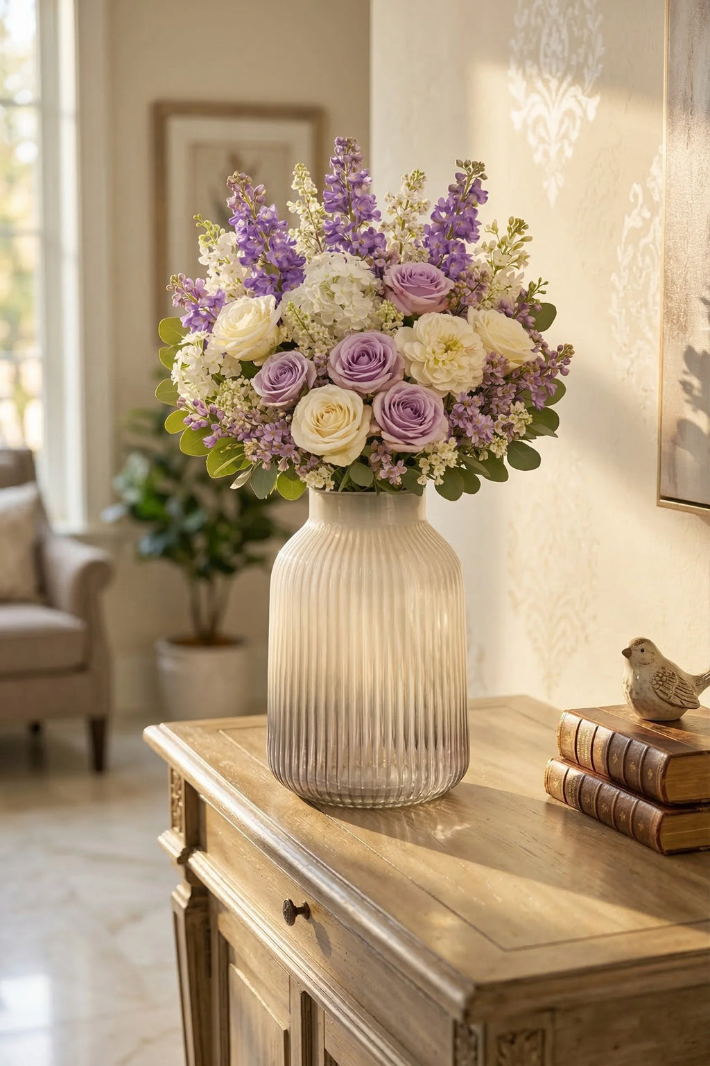 Dusk Ombré Ribbed Glass Vase — Hand-Blown Glass from Firozabad, India — Premium Detail