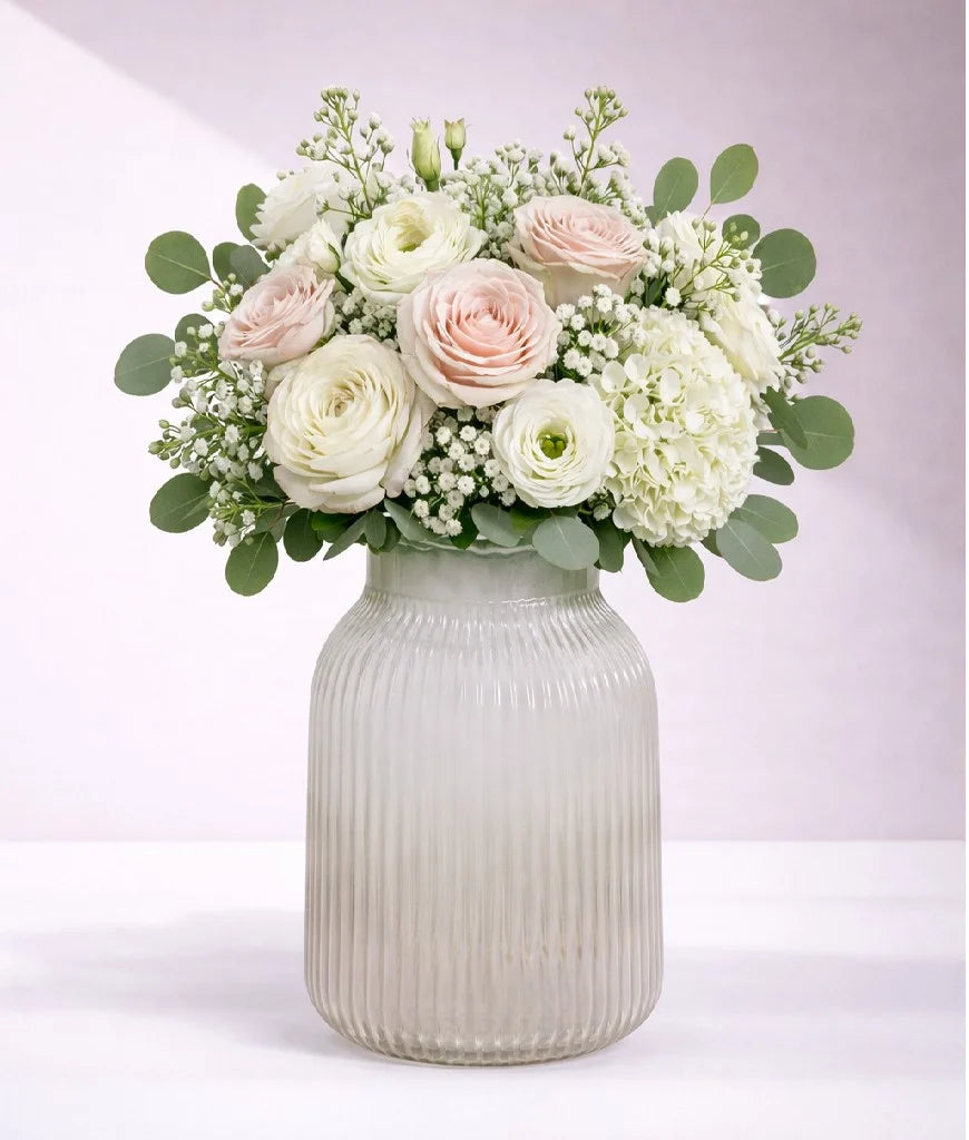 Dusk Ombré Ribbed Glass Vase — Hand-Blown Glass from Firozabad, India — Curated Display