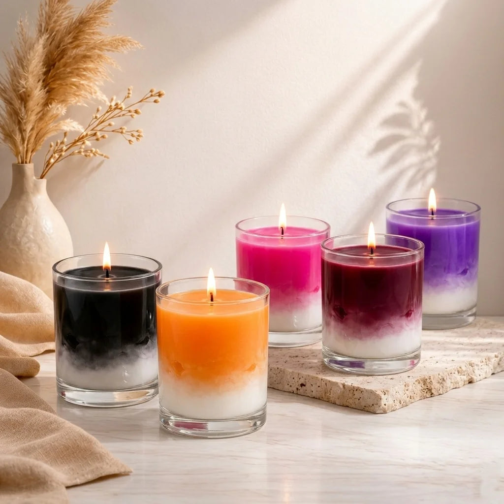 Two-Tone Ombre Coloured Wax Candle | Clear Glass | 30Hr Burn | Dark Shades — Castle Crafts