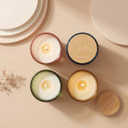 Lavender Smooth Glass Candle with Bamboo Lid | Wellness Gift — Hand-Blown Glass from Firozabad, India — Side Angle View