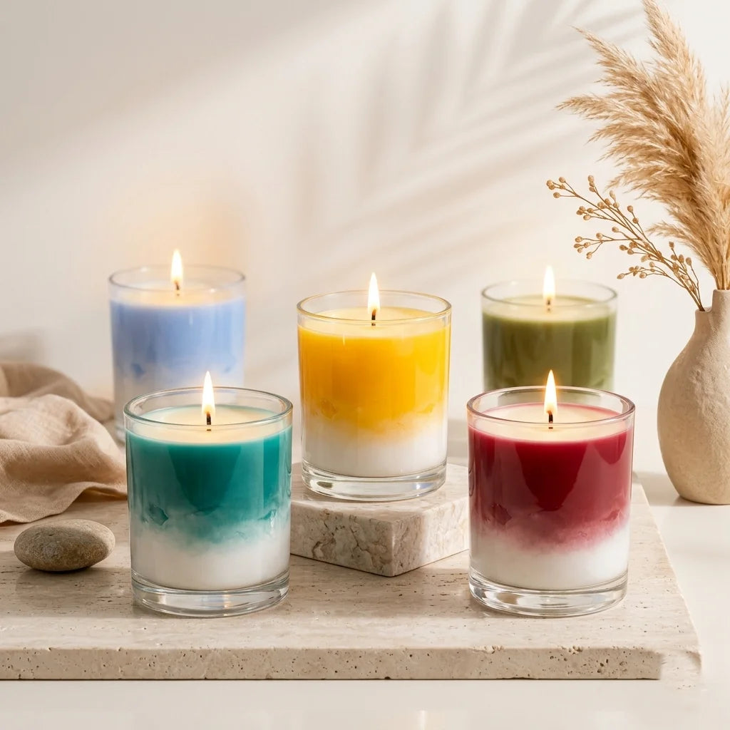 Two-Tone Ombre Coloured Wax Candle | Clear Glass | 30Hr Burn | Fresh Shades — Castle Crafts
