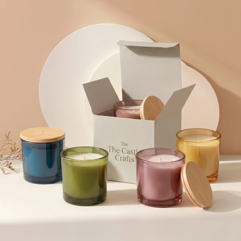 Lavender Smooth Glass Candle with Bamboo Lid | Wellness Gift — Hand-Blown Glass from Firozabad, India — Styled for Home Décor