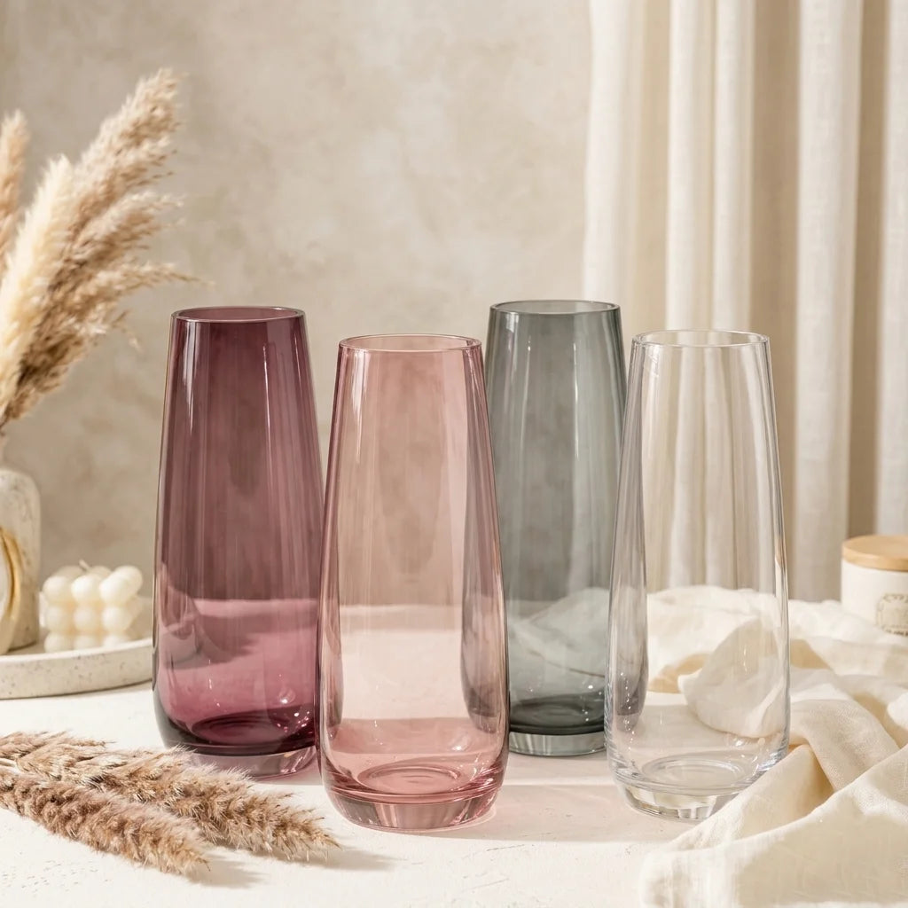 Blossom Taper Slim Glass Vase — Hand-Blown Glass from Firozabad, India — Side Angle View