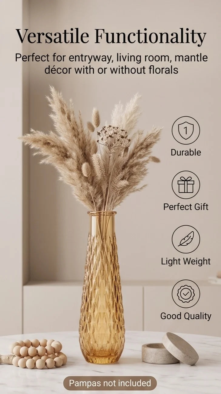 Diamond Lattice Slim Glass Vase — Hand-Blown Glass from Firozabad, India — Texture & Craftsmanship