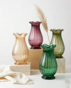 Jewel Ruffle Ribbed Glass Vase — Hand-Blown Glass from Firozabad, India — Side Angle View