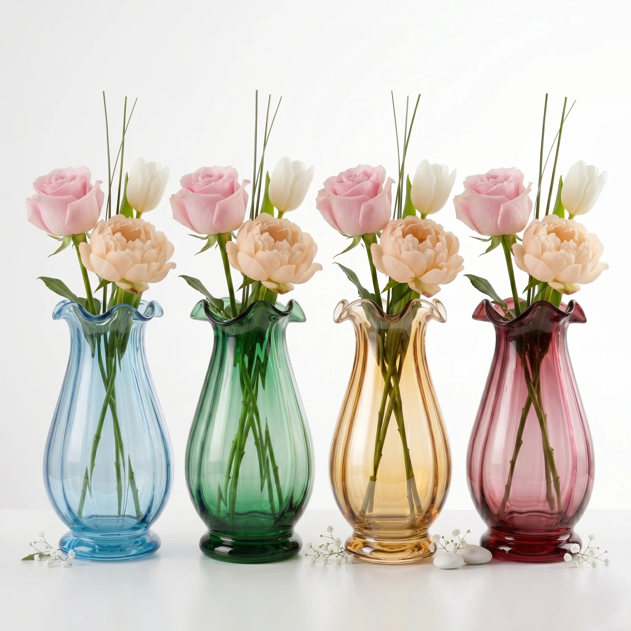Blooming Tulip Ruffle Glass Vase — Hand-Blown Glass from Firozabad, India — Side Angle View