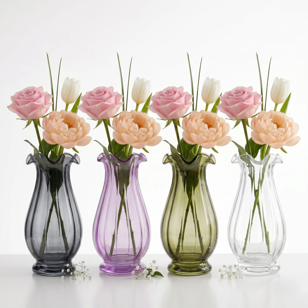 Garden Tulip Ruffle Glass Vase — Hand-Blown Glass from Firozabad, India — Side Angle View