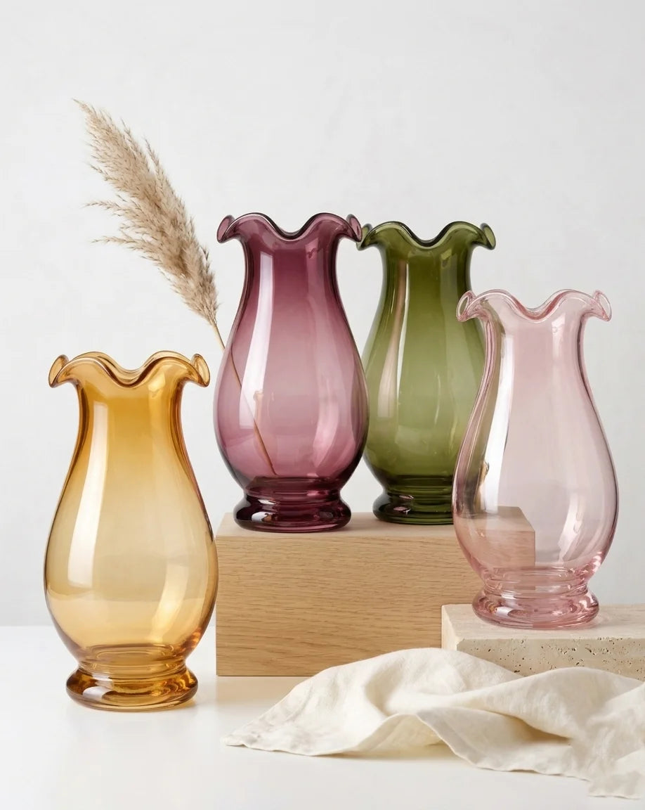 Garden Ruffle Smooth Glass Vase — Hand-Blown Glass from Firozabad, India | Floral Arrangements & Home Styling