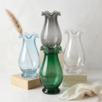 Aria Ruffle Smooth Glass Vase — Hand-Blown Glass from Firozabad, India | Floral Arrangements & Home Styling