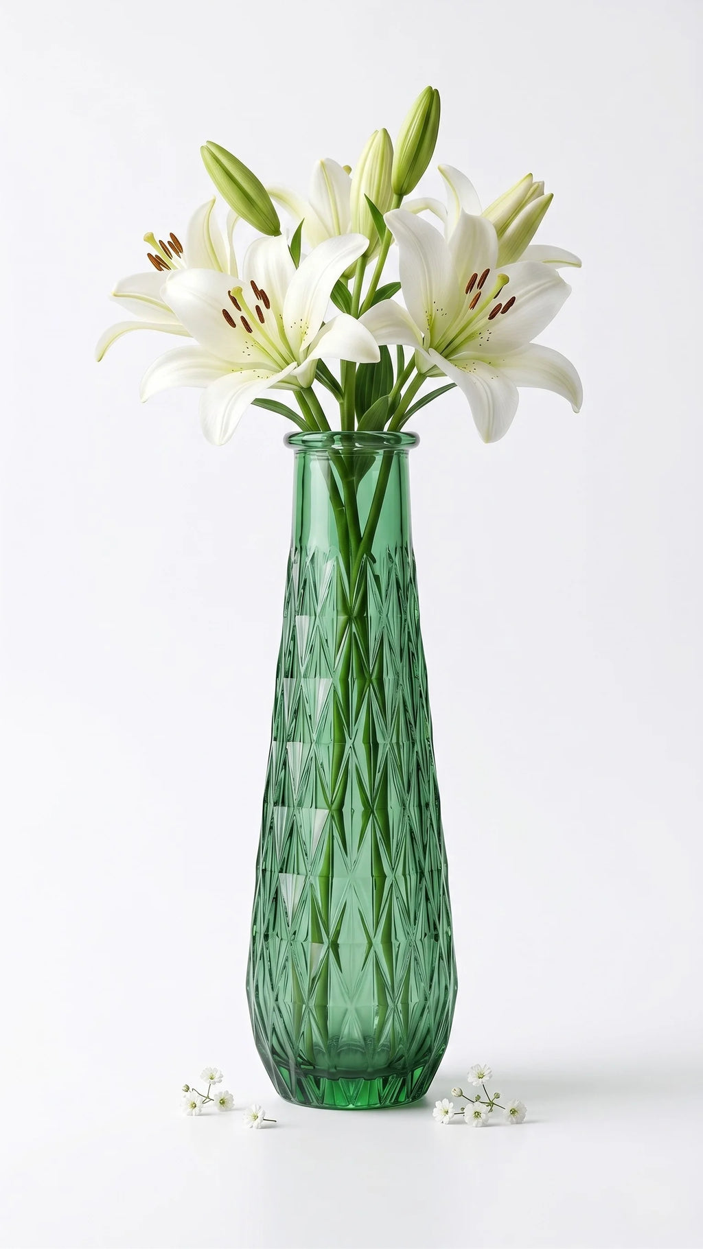 Glacier Lattice Slim Glass Vase — Hand-Blown Glass from Firozabad, India — Top View