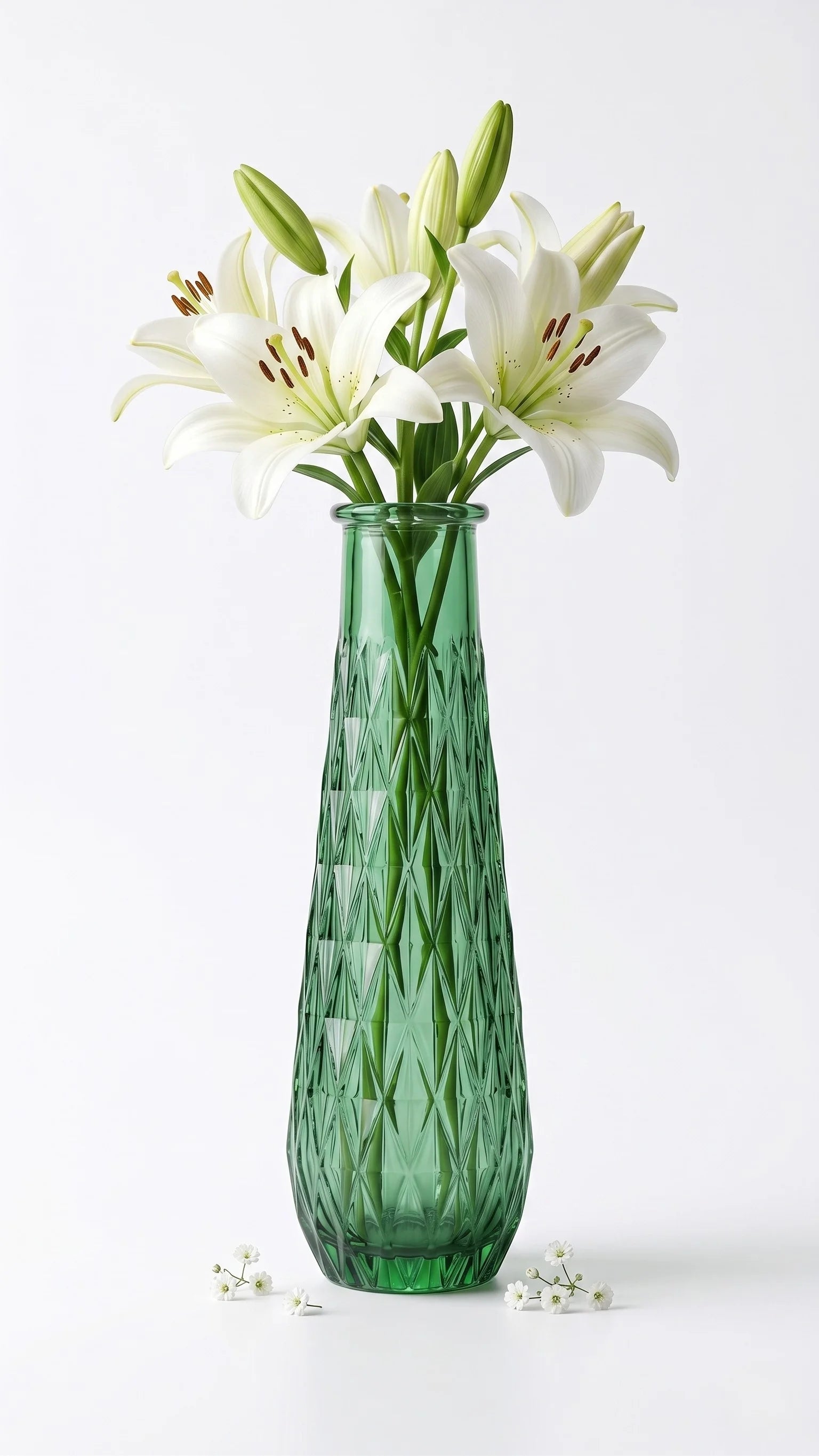 Glacier Lattice Slim Glass Vase — Hand-Blown Glass from Firozabad, India — Top View