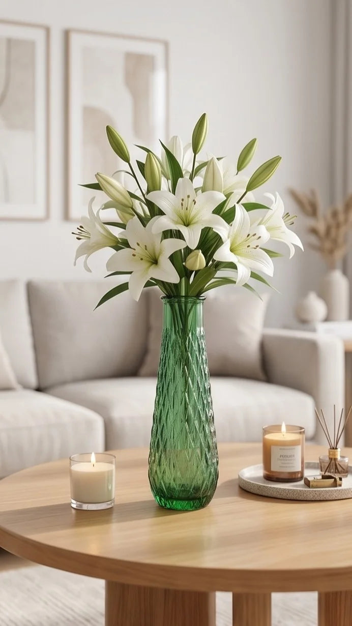 Glacier Lattice Slim Glass Vase — Hand-Blown Glass from Firozabad, India — Gifting Presentation