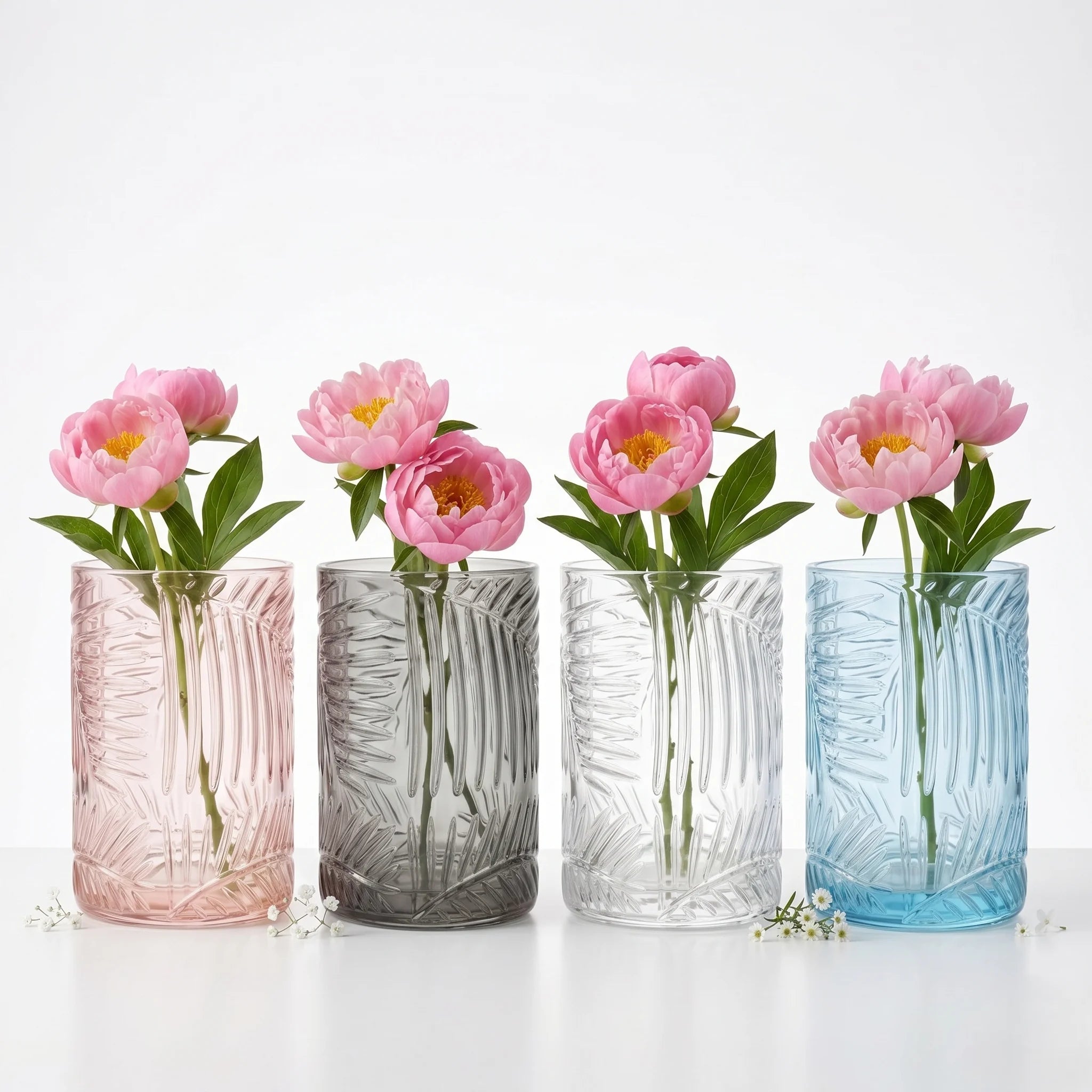 Tropical Fern Embossed Glass Vase — Hand-Blown Glass from Firozabad, India — Styled for Home Décor