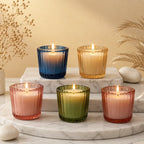Musk Scallop Edge Ribbed Glass Soy Wax Candle | Festive Gift — Hand-Blown Glass from Firozabad, India — Side Angle View