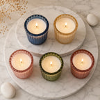 Musk Scallop Edge Ribbed Glass Soy Wax Candle | Festive Gift — Hand-Blown Glass from Firozabad, India — Styled for Home Décor