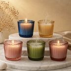 Musk Scallop Edge Ribbed Glass Soy Wax Candle | Festive Gift — Hand-Blown Glass from Firozabad, India — Detail Close-Up