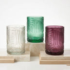 Canopy Fern Embossed Glass Vase — Hand-Blown Glass from Firozabad, India — Side Angle View