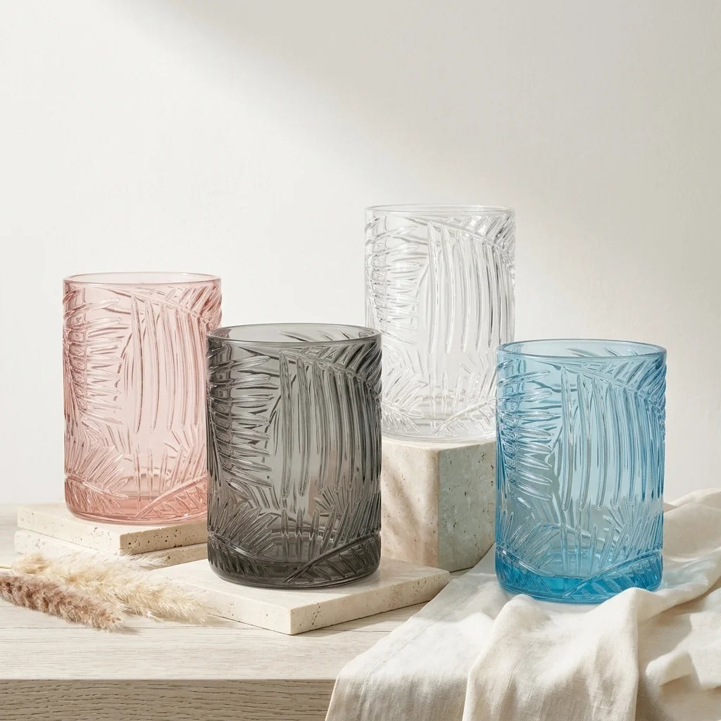 Tropical Fern Embossed Glass Vase — Hand-Blown Glass from Firozabad, India | Floral Arrangements & Home Styling