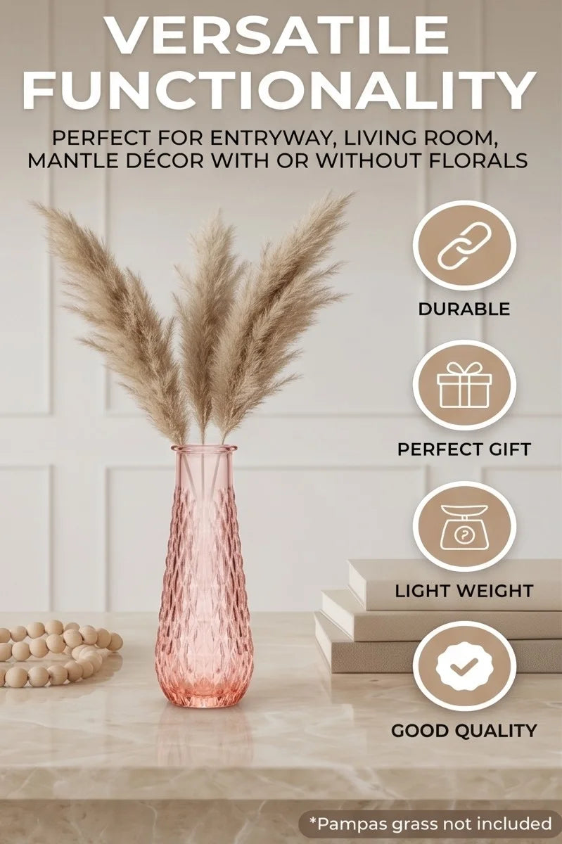 Diamond Lattice Slim Glass Vase — Hand-Blown Glass from Firozabad, India — Festive Styling