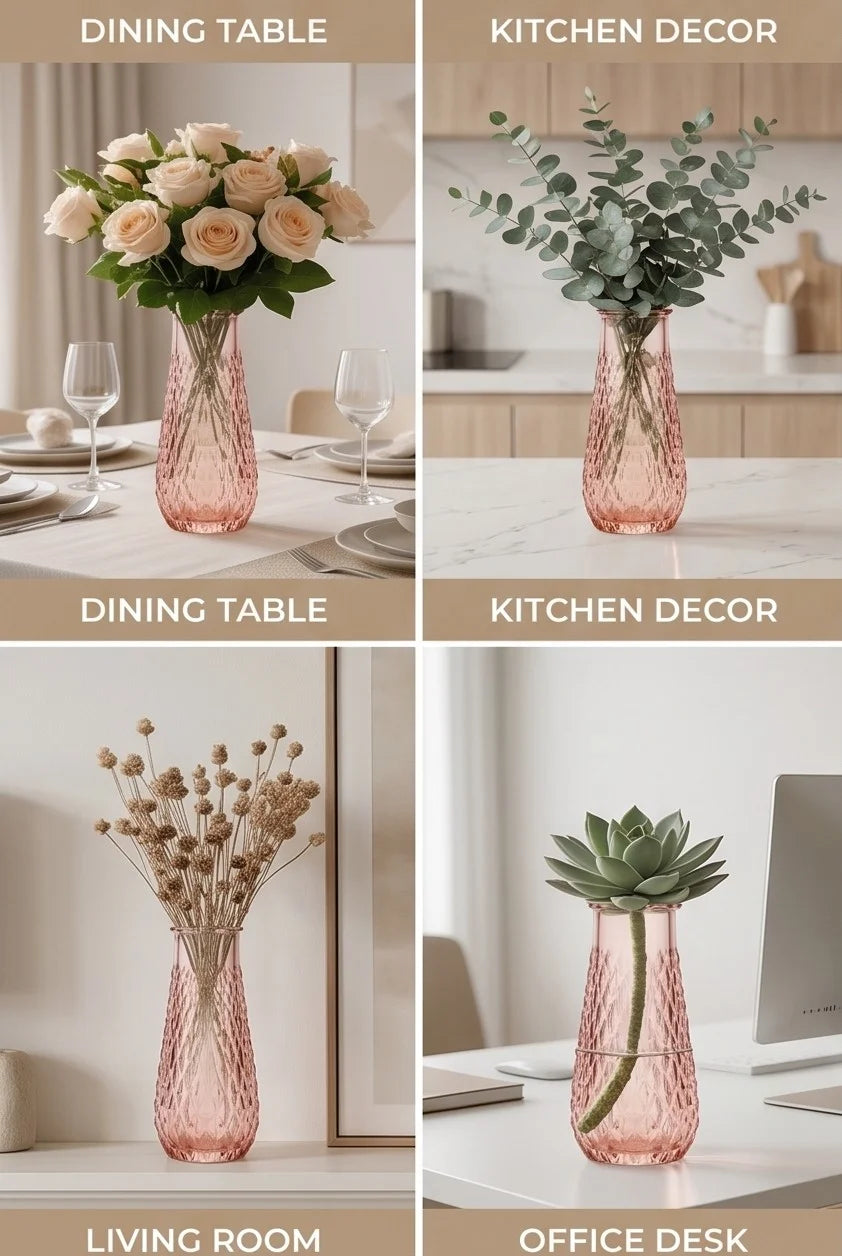 Diamond Lattice Slim Glass Vase — Hand-Blown Glass from Firozabad, India — In a Living Space
