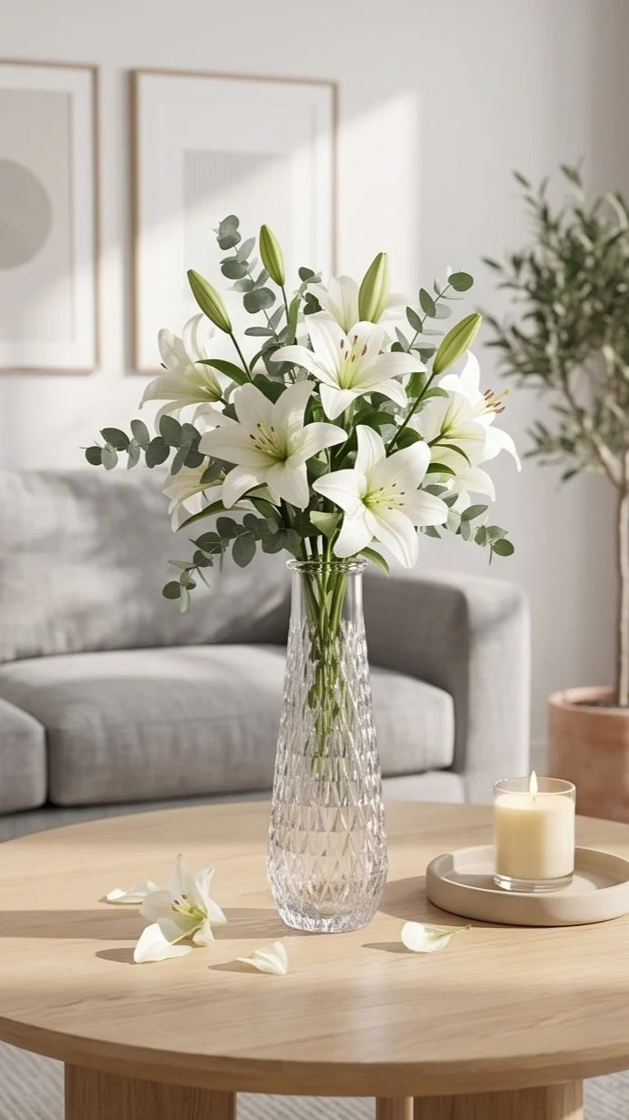 Glacier Lattice Slim Glass Vase — Hand-Blown Glass from Firozabad, India — Multi-Angle Showcase