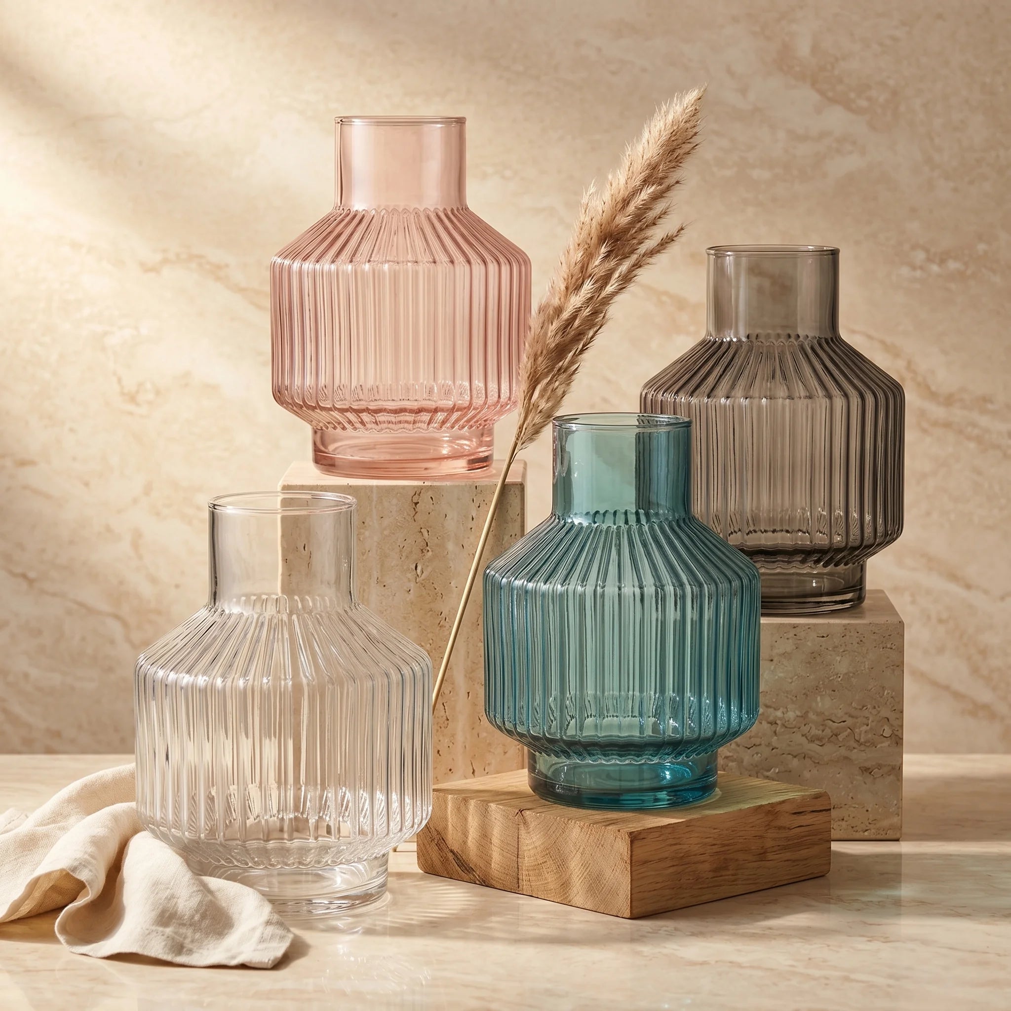 Prism Rib Lantern Glass Vase — Hand-Blown Glass from Firozabad, India — Side Angle View