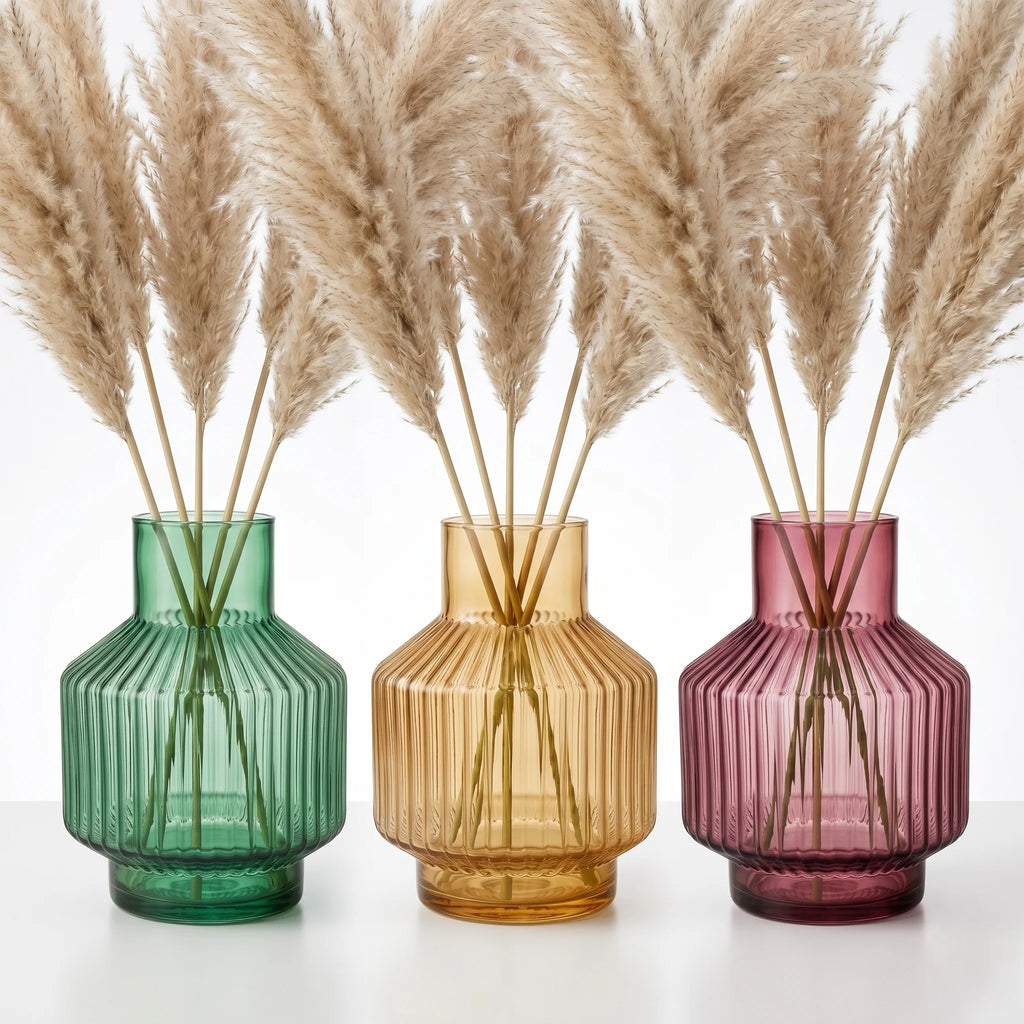 Beacon Rib Lantern Glass Vase — Hand-Blown Glass from Firozabad, India — Side Angle View