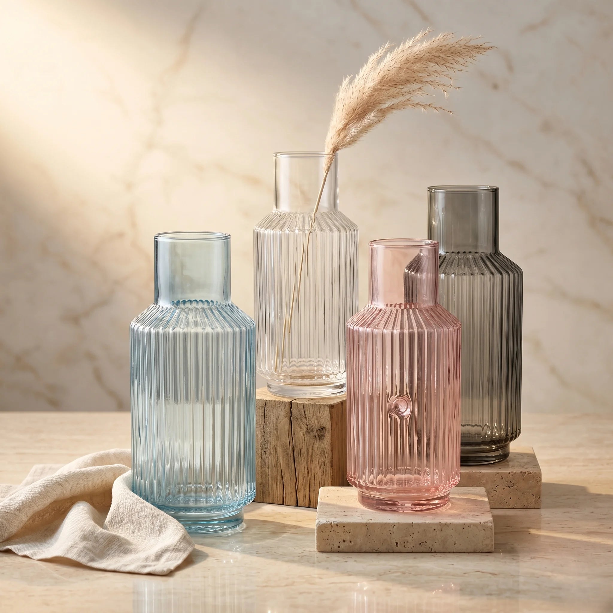 Cloud Carafe Ribbed Glass Vase — Hand-Blown Glass from Firozabad, India | Floral Arrangements & Home Styling