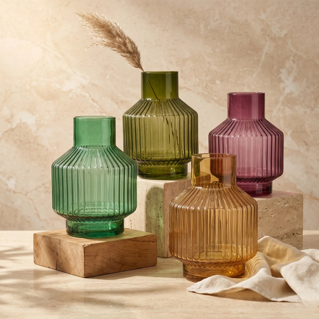 Beacon Rib Lantern Glass Vase — Hand-Blown Glass from Firozabad, India | Floral Arrangements & Home Styling