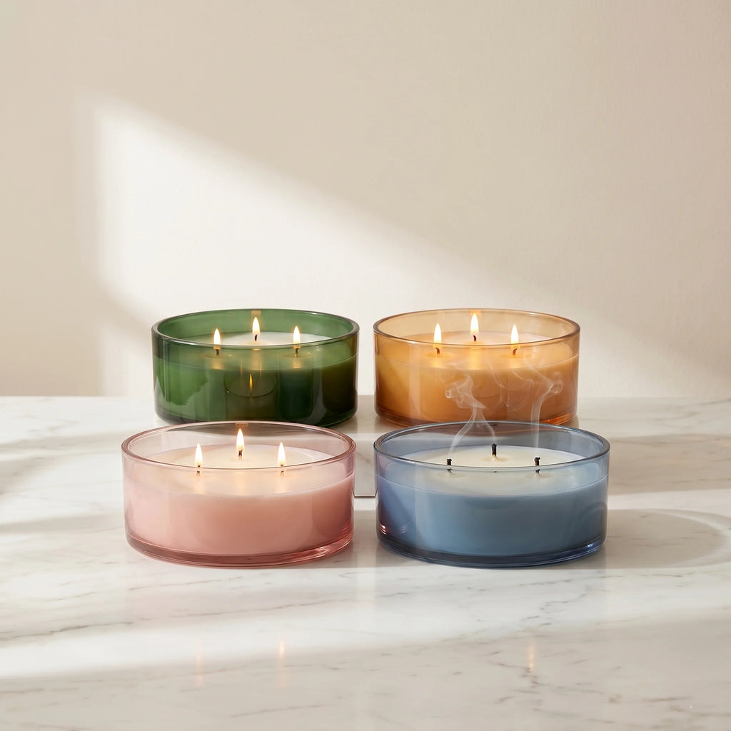 Oud 3-Wick Large Glass Bowl Candle | Premium Luxury Gift — Hand-Blown Glass from Firozabad, India — Styled for Home Décor