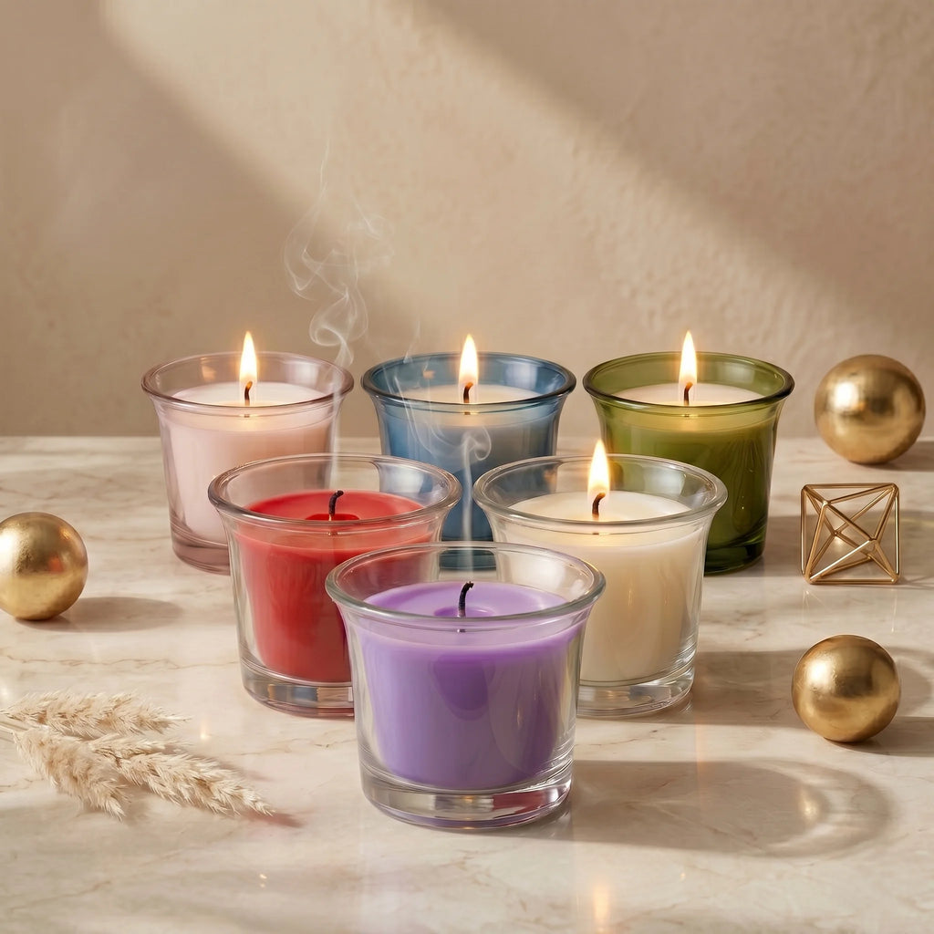 Rose Clear Glass Soy Wax Votive Candle | 6 Colours — Pack of 6 — Hand-Blown Glass from Firozabad, India | Home Décor, Gift...