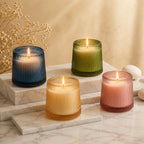Oud Tapered Ribbed Glass Soy Wax Candle — Hand-Blown Glass from Firozabad, India | Home Décor, Gifting & Aromatherapy