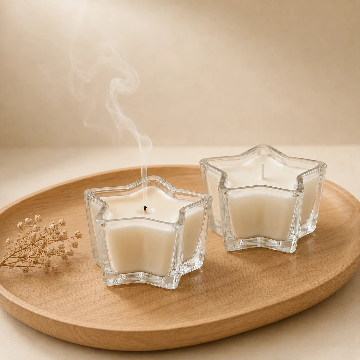 Oud Star-Shaped Glass Soy Wax Candle | Unique Festive Gift — Hand-Blown Glass from Firozabad, India | Festive & Pooja Décor