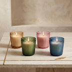 Vanilla Scallop Rim Ribbed Glass Soy Wax Candle | 4 Colours — Hand-Blown Glass from Firozabad, India | Home Décor, Gifting...