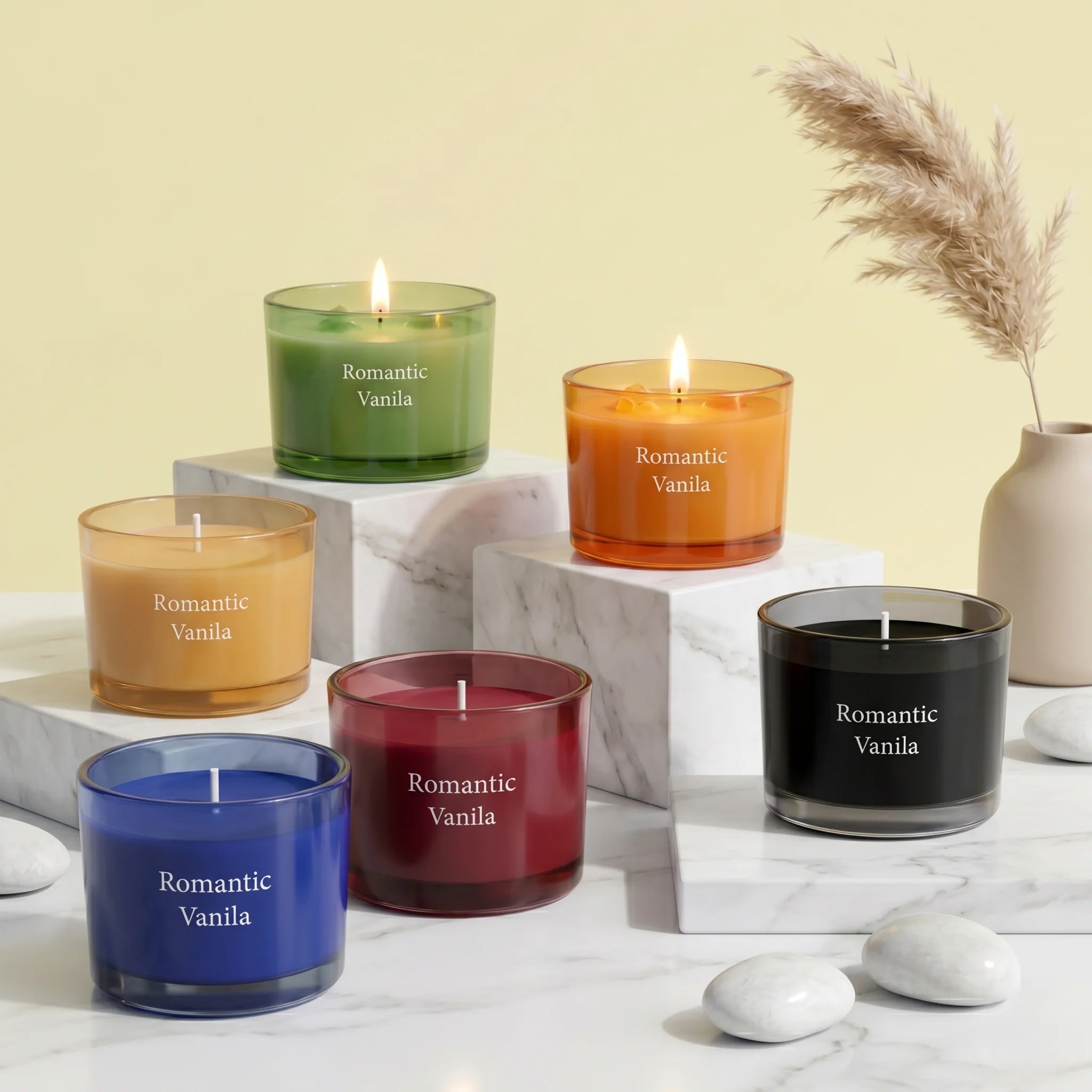 Vanilla Bold Coloured Glass Soy Wax Candle | 6 Colours — Hand-Blown Glass from Firozabad, India | Home Décor, Gifting & Ar...