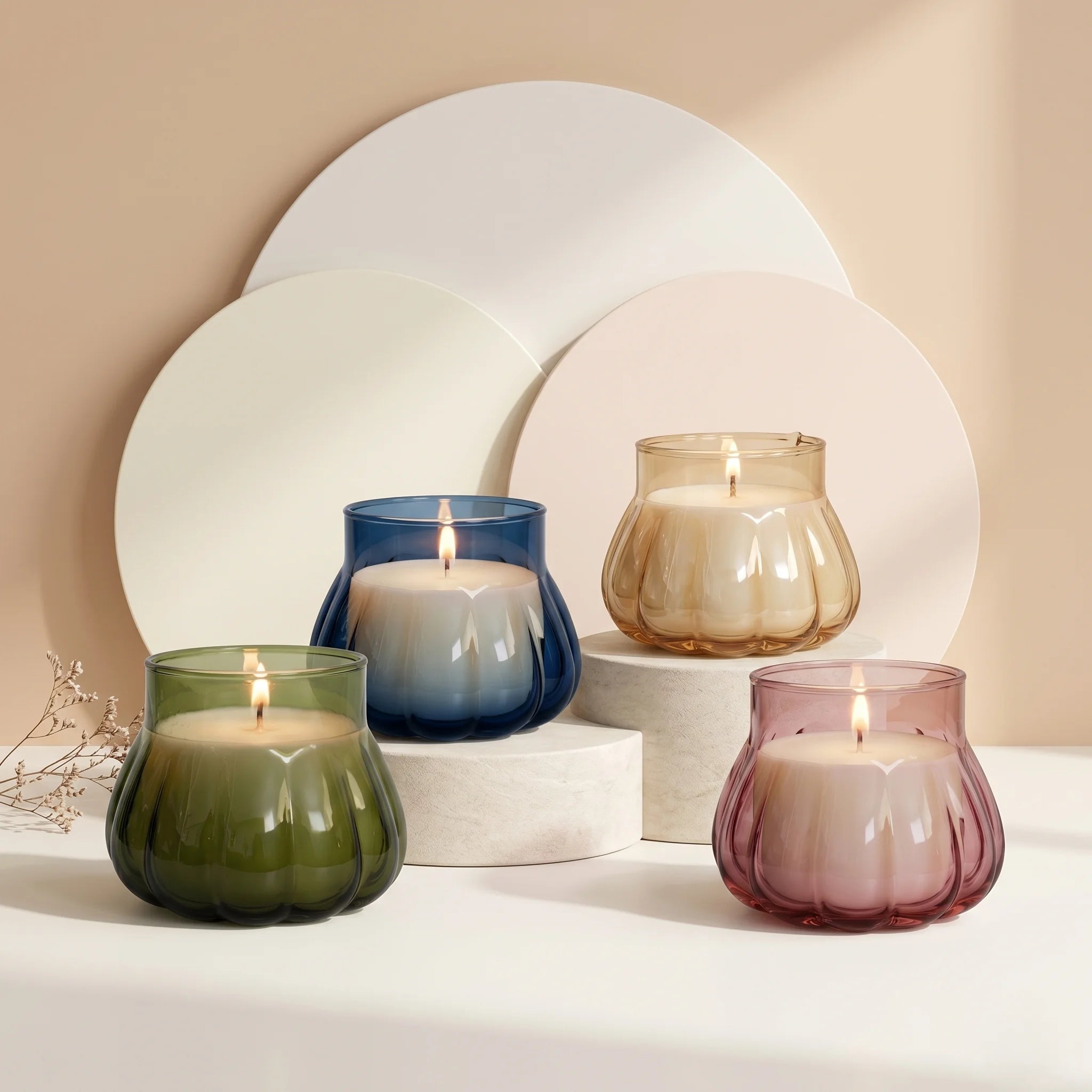 Rose Pumpkin Glass Soy Wax Candle | Unique Gift & Décor — Hand-Blown Glass from Firozabad, India | Home Décor, Gifting & A...