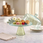 Sage Green Tinted Glass Cake Dome with Conical Pedestal | Modern Luxury — Castle Crafts