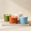 Sandalwood 3-Wick Solid Coloured Glass Candle | Luxury Home Décor — Hand-Blown Glass from Firozabad, India | Luxury Home D...