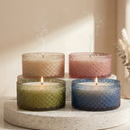 Musk 3-Wick Diamond Texture Glass Bowl Candle | Large Luxury — Hand-Blown Glass from Firozabad, India | Luxury Home Décor...